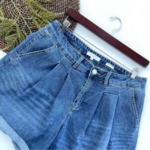 Arula A Beautiful Soul Womens Shorts Blue Jean Denim Pleated Cuff Hem Size 14